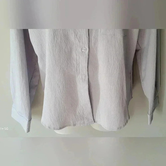 Size LARGE Women's Textured light silvery Gray Button Down Collared Shirt - Picture 5 of 9